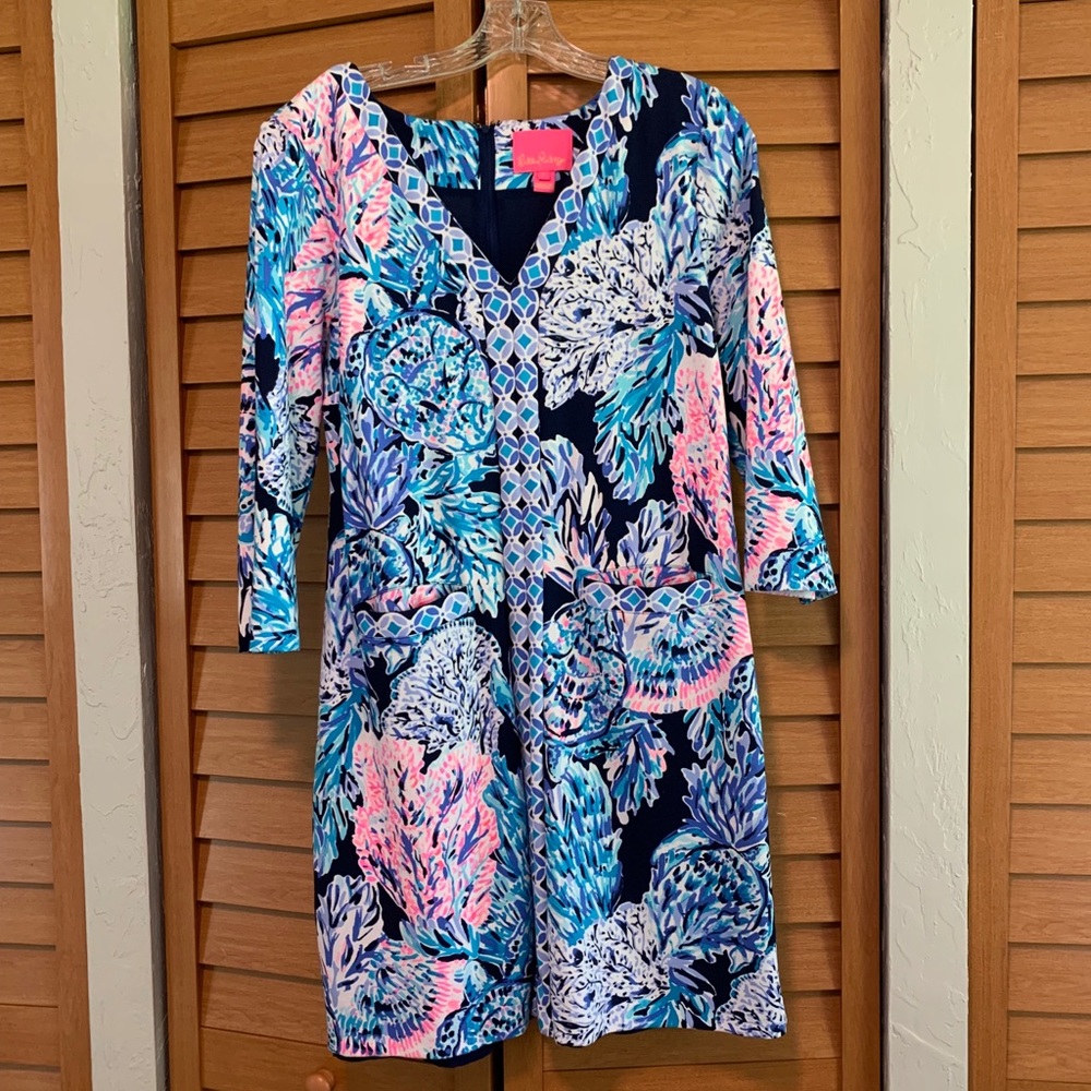Lilly Pulitzer Blue/Pink Shift Dress w/ Pockets